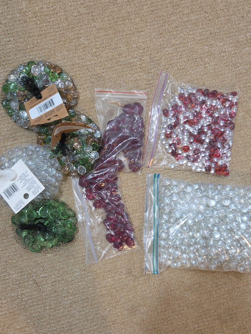 Assorted Glass Vase Fillers - Clear, Green, Red